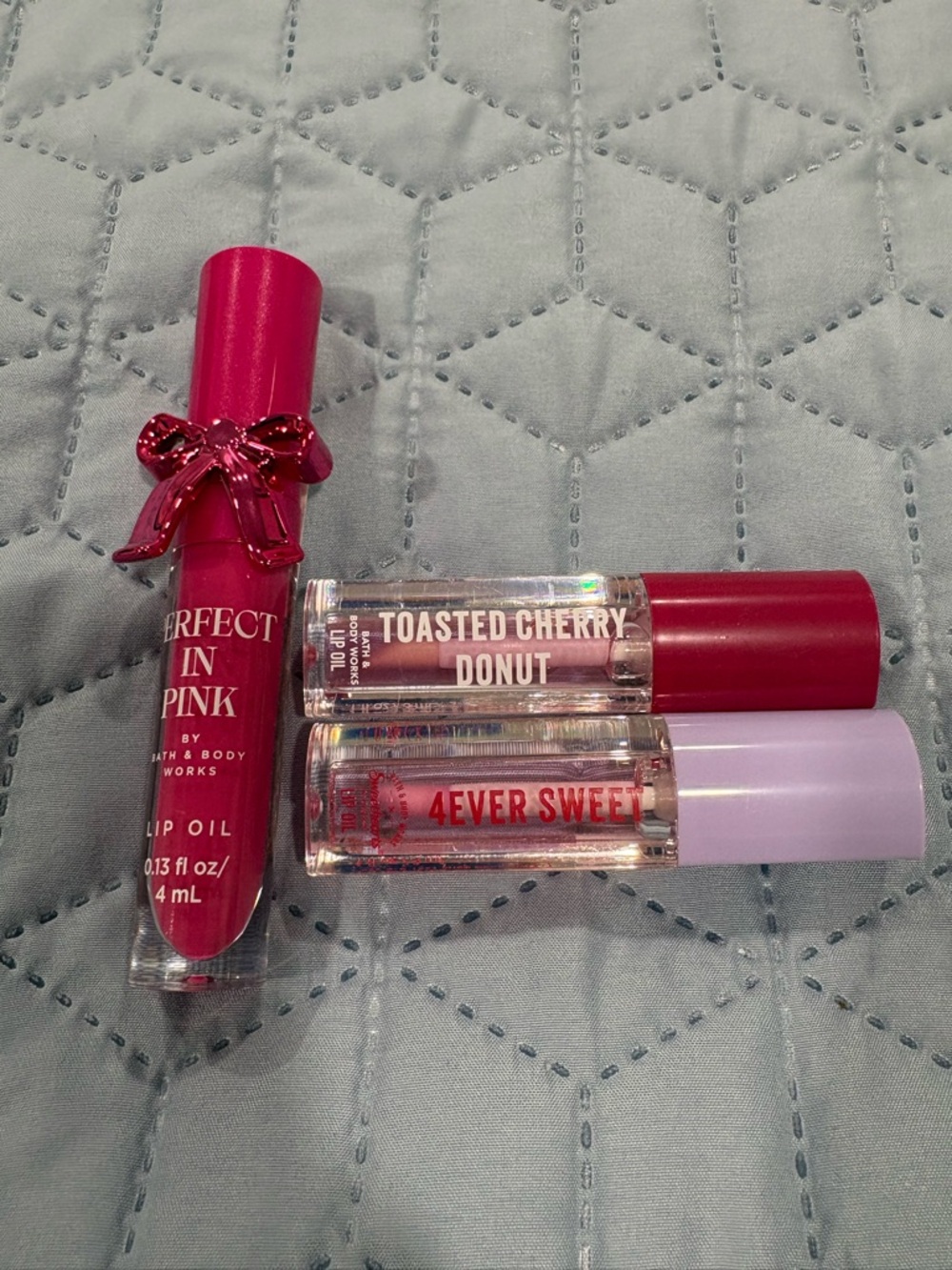 Bath & Body Works Lip Oils Trio - Hot Pink, Red & Lavender Caps